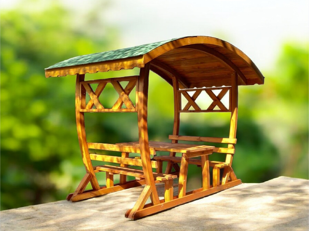 OVAL ÇATILI AHŞAP PİKNİK MASASI